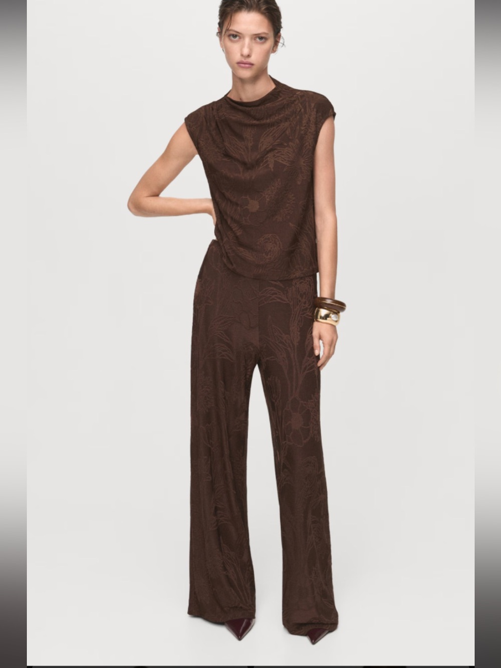 Mango Floral-Print Wide-Leg pants size small - Brown